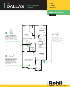 Dallas duplex upper floor plan by Rohit Homes in Edmonton Alberta