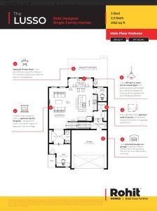 Lusso model main floor plan by Rohit Homes in Edmonton Alberta