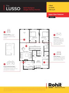 Lusso model upper floor plan by Rohit Homes in Edmonton Alberta