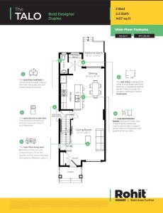 Talo townhome main floor plan by Rohit Homes in Edmonton Alberta