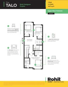 Talo townhome upper floor plan by Rohit Homes in Edmonton Alberta