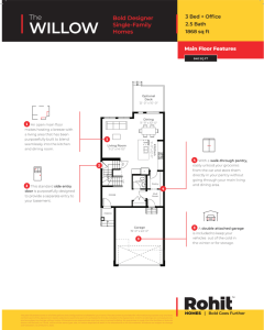 Willow model main floor plan by Rohit Homes in Edmonton Alberta
